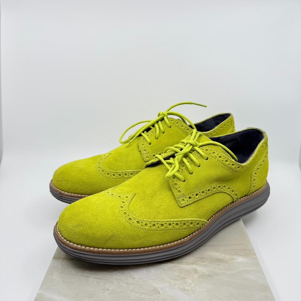 Cole Haan Men's Size 9.5 Lunargrand Volt Yellow Gray Wingtip Oxfords Shoes Rave